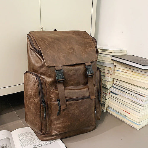 Retro Cowhide-Look Backpack - Brown