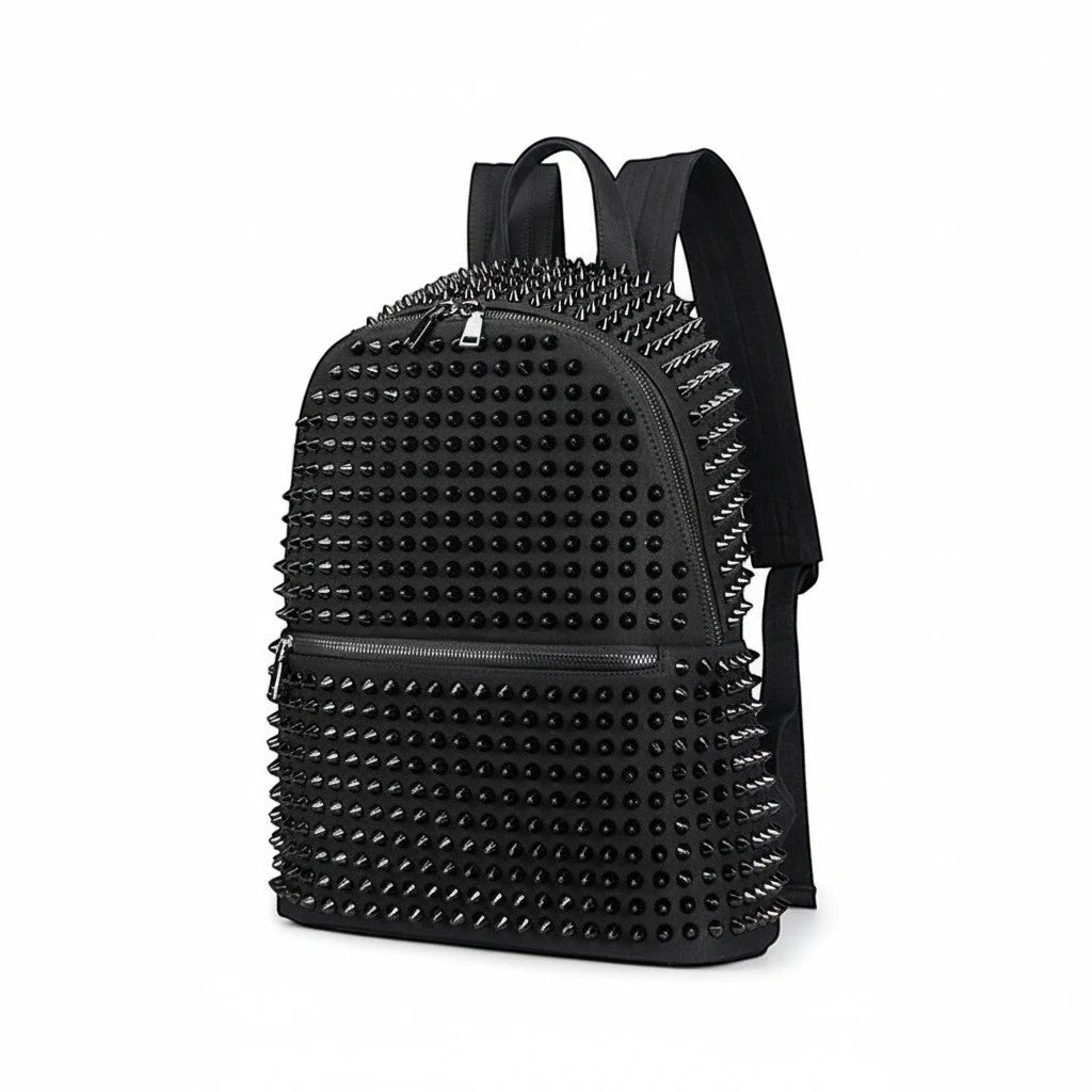 Czarny plecak SchoolKit w stylu koreańskim z ozdobnymi nitami, idealny do szkoły lub na co dzień.