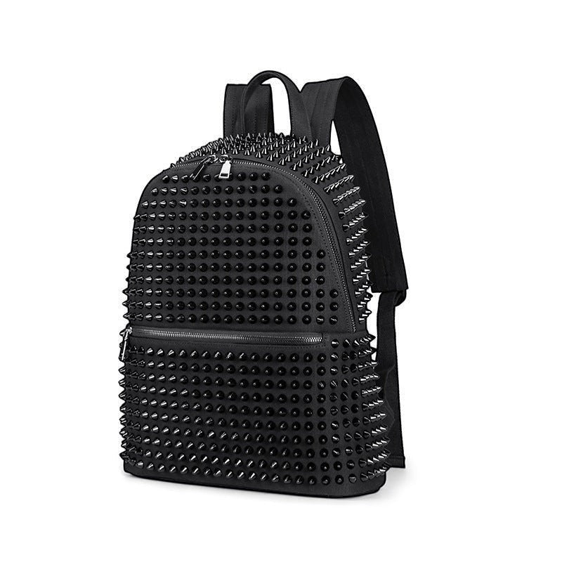 Czarny plecak SchoolKit w stylu koreańskim z ozdobnymi nitami i przednią kieszenią na zamek